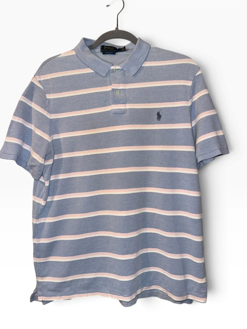 Ralph Lauren Light Blue and White Striped Polo Shirt